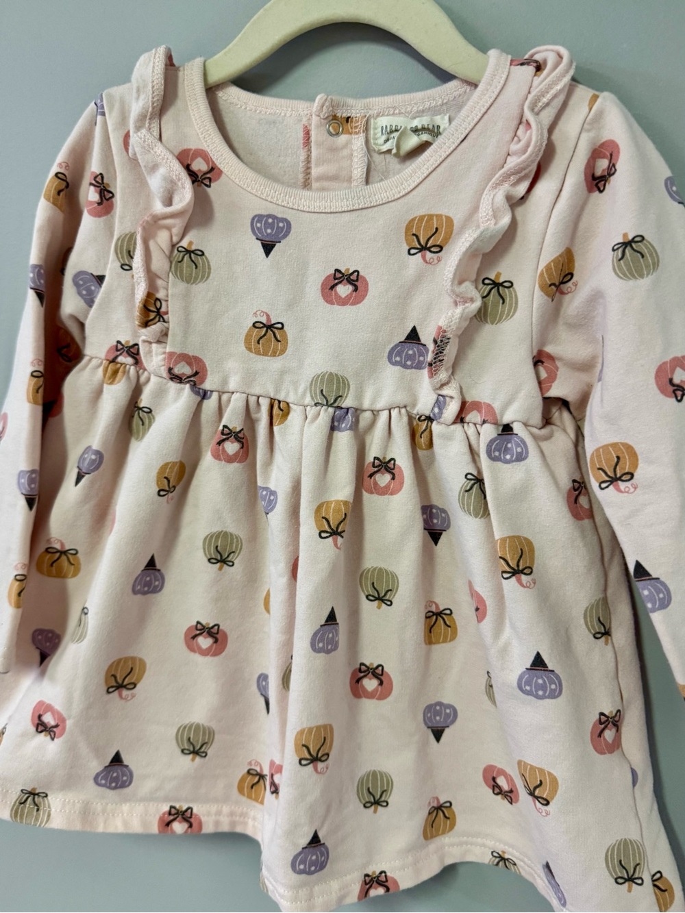 Girls' Light Pink Pumpkin Print Ruffle Long-Sleeve Dress